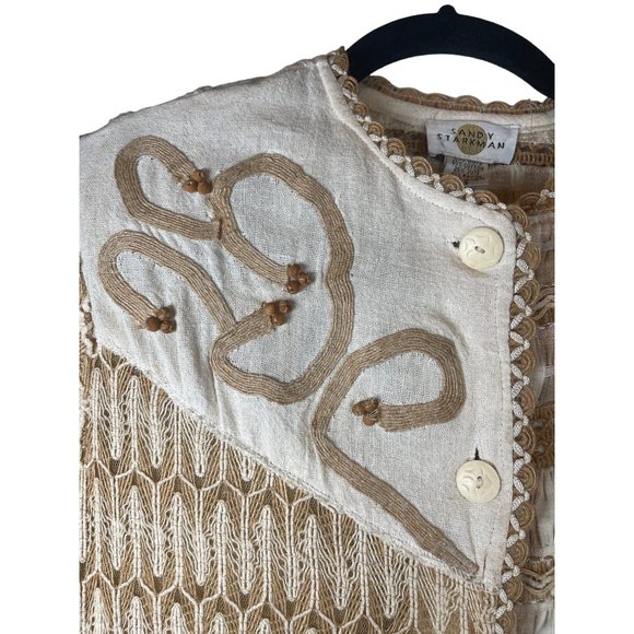 Vintage Sandy Starkman Embroidered Jute Button Up Woven Jacket Women Size S - Picture 4 of 8
